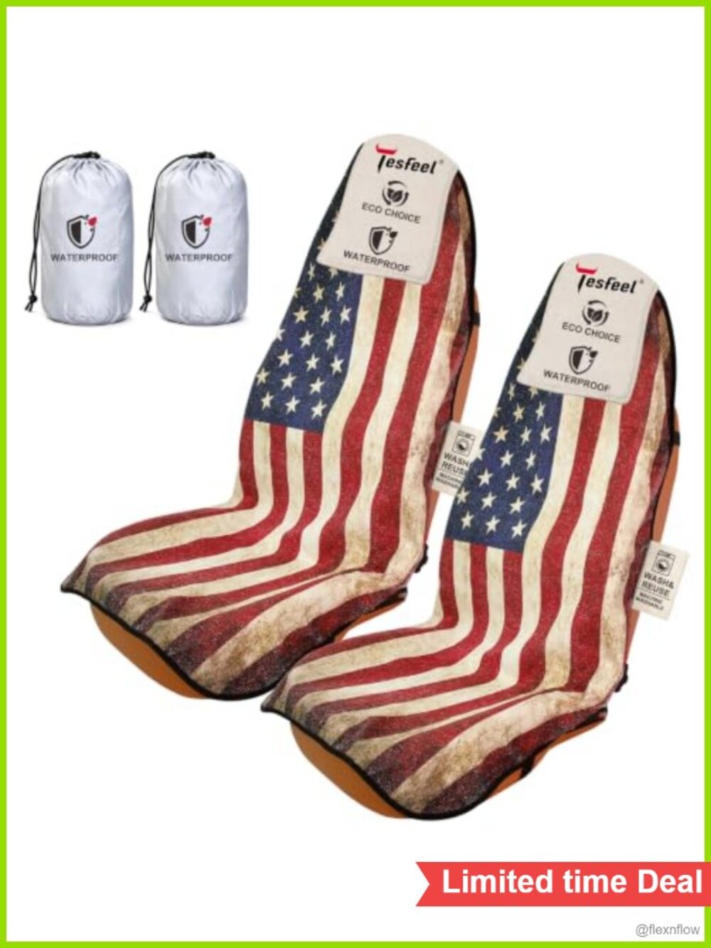2 Pack American Flag Car Seat Cover Towel Waterproof Sweat Protector Universal